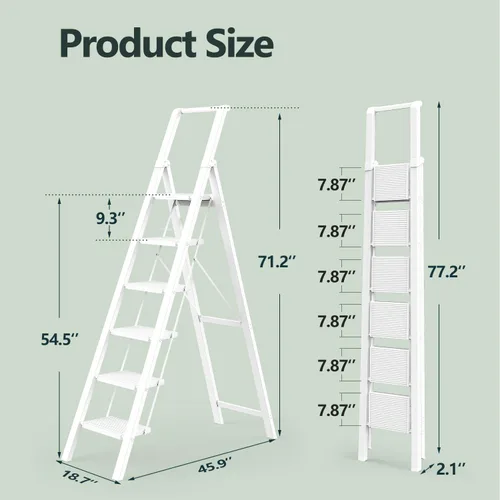 Miniatura 6 de WOA WOA Escalera de 6 peldaños, escaleras plegables ligeras con peldaños anchos, escalera delgada para espacios estrechos, escalera alta para techos