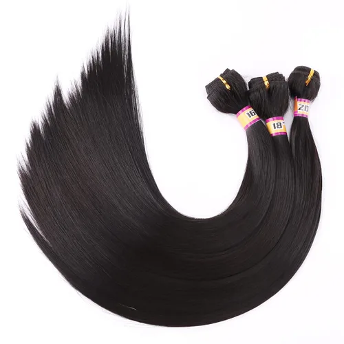 Miniatura 7 de 3 paquetes de extensiones de cabello sintético lacio y sedoso, de 16, 18, 20 pulgadas, trama de cabello negro de color mixto (1#)