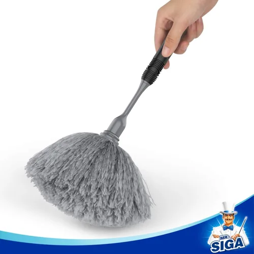 Miniatura 8 de MR.SIGA Plumero de microfibra delicado, mango cómodo antideslizante, cabezal de plumero lavable desmontable, gris y negro