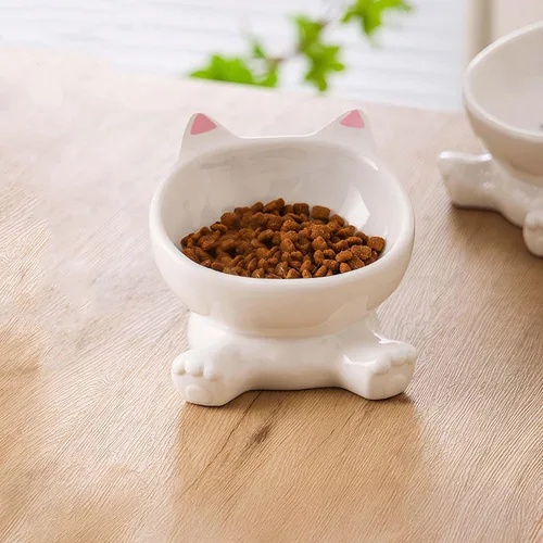 Miniatura 8 de Cuencos elevados para gatos, cuenco de comida para gatos elevado 3D de cerámica de 4.9 pulgadas para fatiga de bigotes, cuenco inclinado para gatito