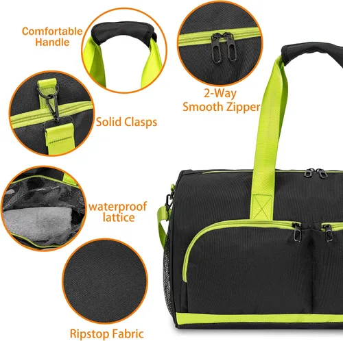 Miniatura 3 de Kuston Bolsa de gimnasio deportiva con compartimento para zapatos y bolsillo húmedo, bolsa de lona para gimnasio para hombres y mujeres
