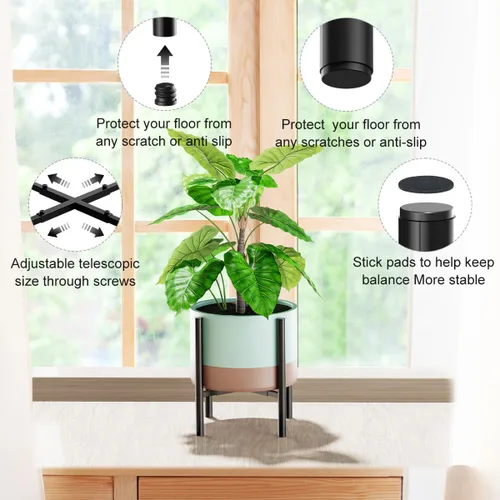 Miniatura 3 de Soporte para plantas, soporte para plantas de interior ajustable para macetas de 8 a 12 pulgadas, soportes de metal para plantas de interior, Negro