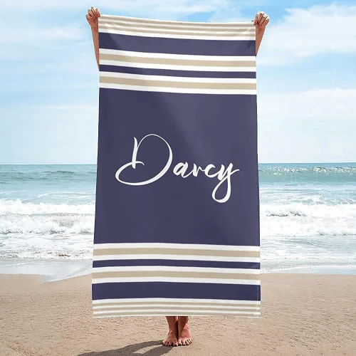 Miniatura 2 de Toalla de playa personalizada con nombres, toallas de playa personalizadas para adultos, mujeres y hombres, toallas de playa a rayas personalizadas