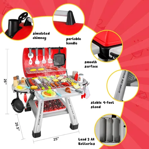 Miniatura 4 de Juego de 41 parrillas de juguete para niños con sonido y luz para niños pequeños, juego de parrilla de barbacoa para interiores y exteriores, juego