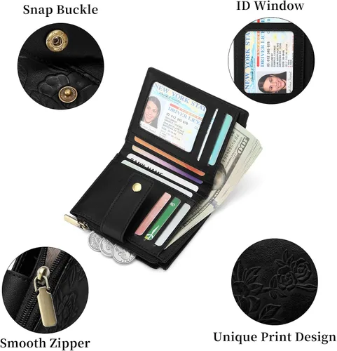 Miniatura 4 de SENDEFN Billeteras pequeñas para mujer, con bloqueo RFID, de cuero, plegable, para tarjetas de crédito, bolsillo con cremallera y ventana
