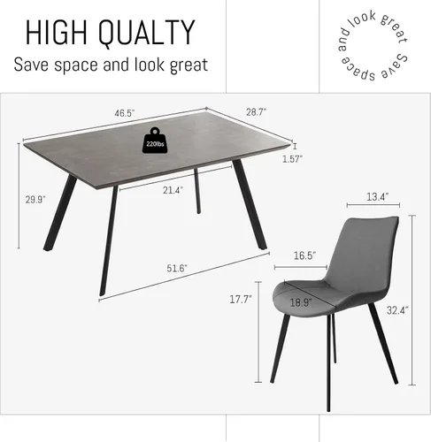 Miniatura 2 de ZckyCine Conjunto moderno de mesa de comedor de 5 piezas con mesa rectangular de madera y 4 sillas tapizadas en cuero, capacidad para 4 personas