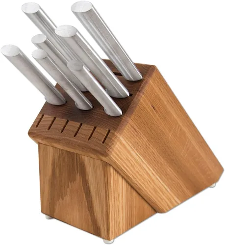 Miniatura 9 de Rada Cutlery Essential Oak Block Set (G258), juego de cuchillos de bloque de 8 piezas, cuchillas de acero inoxidable, mango negro