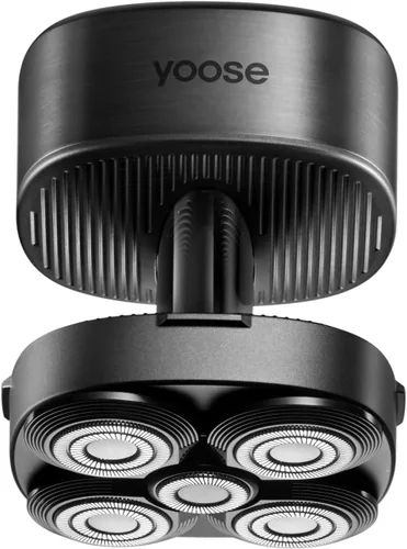 yoose Maquinilla de afeitar eléctrica IPX7 para hombres calvos, diseño ergonómico, USB-C, uso de 90 minutos, 5 cabezales de corte flotantes, control