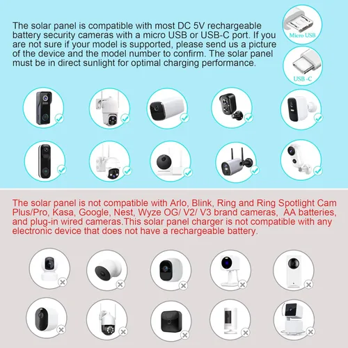 Miniatura 2 de Panel solar para cámara exterior, cargador solar resistente al agua IP66, suministro de energía solar continuo para cámaras de seguridad, con cable