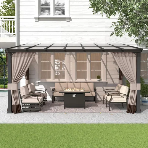 Miniatura 21 de Gotland Gazebo de 10 pies x 12 pies inclinado a la glorieta, gazebo 3 en 1 para exteriores con techo inclinado, kiosco montado en la pared