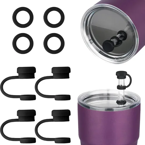 NiHome Juego de tapones de silicona para derrames, apto para vaso YETI, accesorios para vasos con 4 tapas de pajilla, 4 tapones a prueba de fugas