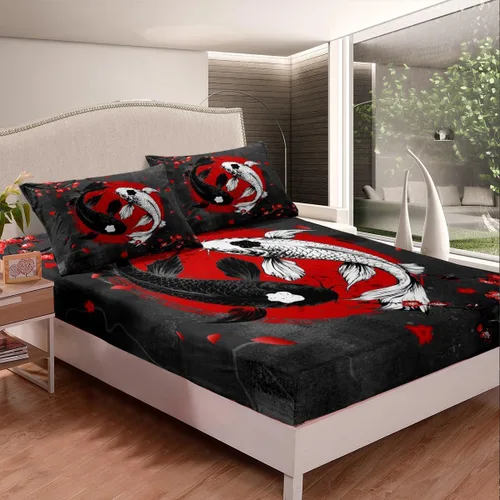 Miniatura 3 de Feelyou Juego de sábanas de Taichi para niños, tamaño individual, juego de sábanas Ying Yang con peces dorados, juego de ropa de cama para niños
