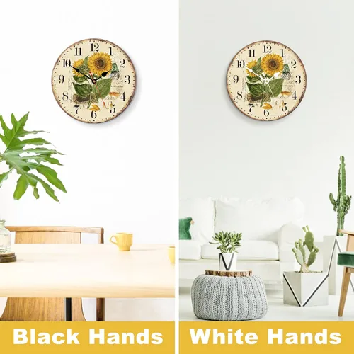 Miniatura 5 de TAHEAT Reloj de Pared de Girasol de 14 Pulgadas, Hermoso Reloj de Pared de Girasol, Reloj de Pared Floral Vintage Silencioso sin Tictac, Reloj