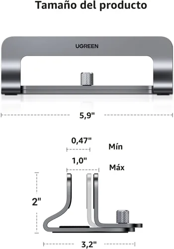Miniatura 7 de UGREEN Soporte vertical para laptop para escritorio compatible con MacBook Pro, MacBook Air, soporte vertical de aluminio ajustable para portátiles