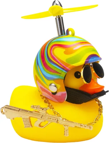 Miniatura 26 de wonuu Adornos de pato de goma para automóvil, pato amarillo fresco, decoraciones de tablero de automóvil, gafas chirriantes de pato con casco de Y