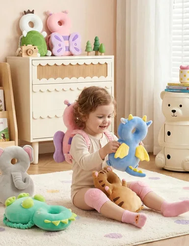 Miniatura 6 de JunNeng Mochila con protector de cabeza para bebé con almohadillas para las rodillas y calcetines antideslizantes para caminar, mariposa
