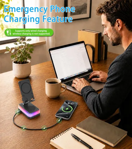 Miniatura 4 de Tatiyana Wireless Induction Speaker with Cell Phone Stand, Bluetooth Audio Speaker Amplifier, Foldable Desk Holder with RGB Light for iPhone Android