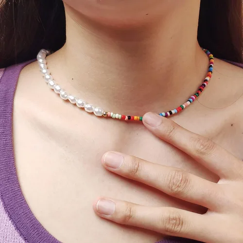 Miniatura 6 de Collares largos de perlas para mujeres y hombres, multicapa de perlas de imitación de color blanco crema