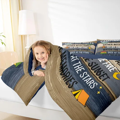 Miniatura 6 de Juego de edredón de reglas de campamento para niños, juego de ropa de cama rústica de granja, tamaño Queen, funda de edredón acolchado para niños