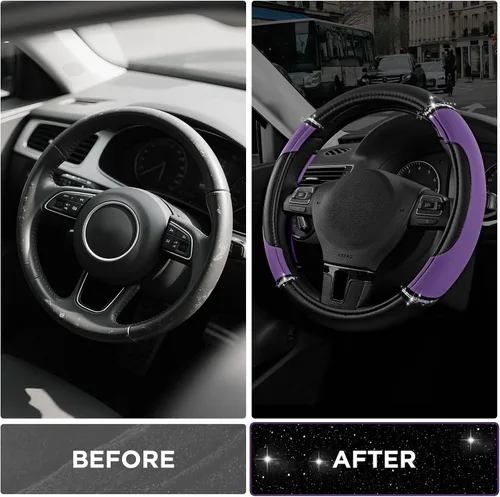 Miniatura 3 de Road Comforts Leather Steering Wheel Cover - Made with PVC Leather - Anti-Slip, Universal Fit 14 1/2 inches to 15 inches - Purple Púrpura