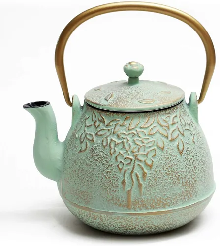 Miniatura 13 de Tetera, tetera japonesa de hierro fundido TOPTIER con infusor para hojas sueltas y bolsitas de té, tetera de hierro fundido segura para estufa Blanco