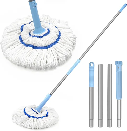 NEWE Trapeador giratorio para limpieza de suelos, mopa de microfibra mejorada de 18 pulgadas de ancho, mango largo de 55 pulgadas de largo para Azul