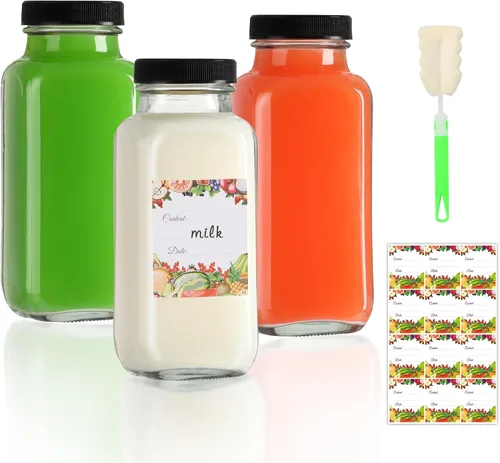 Miniatura 9 de AuroTrends Botellas de vidrio de 8 onzas con tapas, paquete de 6, botellas de vidrio de 8.5 fl oz para agua, kombucha, portátil, reutilizable, 8