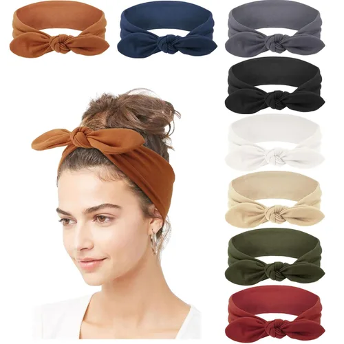 Miniatura 11 de DRESHOW 8 unidades de diademas ajustables con nudos antideslizantes elásticas, bandas de pelo de yoga para mujeres y niñas en colores sólidos