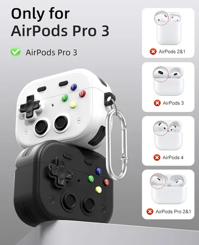 Miniatura 2 de TiMOVO Funda para AirPods Pro 3 (2025) con clip de bloqueo seguro, cubierta protectora a prueba de golpes de concha dura con diseño de consola