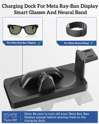 Miniatura 2 de Base de carga para pantalla Meta RayBan y gafas inteligentes de banda neural Base 3 en 1, carga integral. Chip inteligente + carga rápida. Estado