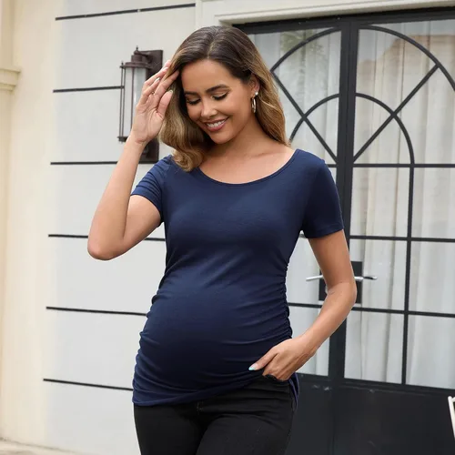 Miniatura 9 de GINKANA Blusas de maternidad de manga corta, diseño floral, fruncido, casual, para mamá, para embarazo