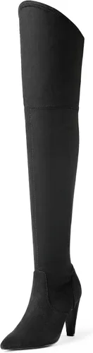 DREAM PAIRS Botas altas hasta el muslo para mujer, tacones por encima de la rodilla, botas largas y sexys con punta puntiaguda