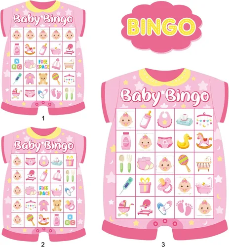 Miniatura 3 de Tarjetas de bingo para baby shower para 24 jugadores, suministros de actividades para fiesta de bingo de bebé recién nacido rosa