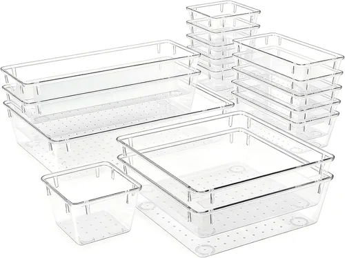 Miniatura 12 de Bandejas organizadoras de cajones de acrílico transparente, organizador de cajas de basura de 5 tamaños, contenedor de almacenamiento pequeño