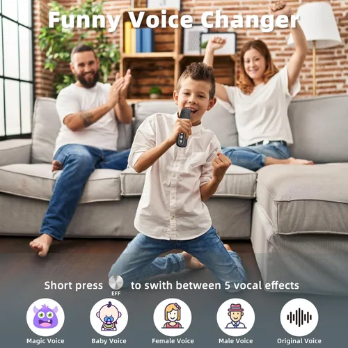 Miniatura 6 de Máquina de karaoke para adultos y niños, altavoz portátil de karaoke Bluetooth con 2 micrófonos inalámbricos para TV, karaoke para cantar
