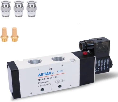 Válvula solenoide AirTAC Airvexalon DC12V 4V410-15 1/2"PT neumática de aire, 2 posiciones, 5 vías, eléctrica de bobina simple operada por piloto