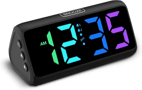 Reloj despertador Netzu extra fuerte para personas que duermen pesadas, relojes despertador RGB para dormitorios para adultos mayores y niños, reloj
