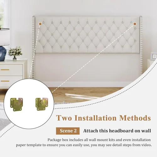 Miniatura 5 de Furpopup Cabecero tamaño Queen solamente, cabecero de pared con respaldo de ala, tamaño Queen para cama ajustable con acolchado de espuma de alta