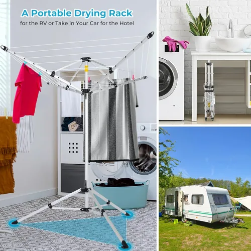 Miniatura 6 de JS HANGER Tendedero portátil de aluminio de 4 brazos con estaca de tierra, bolsa de transporte, 28 líneas con tendedero para paraguas de 65 pies