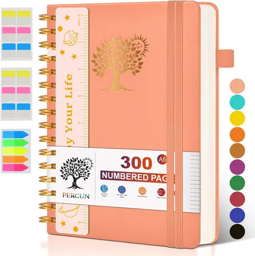Miniatura 20 de Cuaderno grande en espiral para mujeres y hombres, 300 páginas rayadas numeradas, con rayas universitarias, cuaderno encuadernado en espiral de tapa