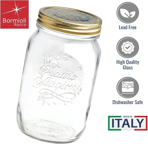 Miniatura 3 de Bormioli Rocco Quattro Stagioni Frasco Mason Transparente Hermético, 8.5 Oz. Hecho de Vidrio Duradero Apto para Alimentos, Fabricado en Italia.