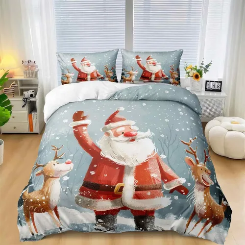 Miniatura 9 de Herside Juego de funda de edredón de Navidad, tamaño Queen, colorido patrón navideño impreso, bonita decoración navideña, microfibra suave, funda
