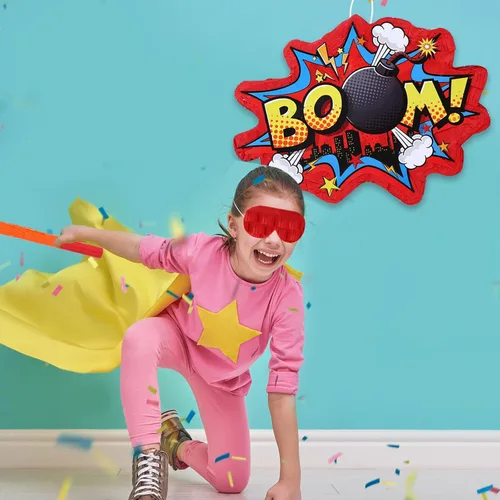 Miniatura 5 de Red Boom Party Piñata Cómic Book Hero Bundle Decoración de Cumpleaños Decoración de Piñatas para Juegos de Cumpleaños Temáticos Héroe Niñas Niños