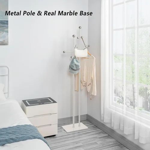 Miniatura 5 de JIAYUEJU Perchero independiente con base de mármol y 8 ganchos de acero, perchero para entrada, dormitorio, sala de estar, hotel, 14.96 x 10.24 x A