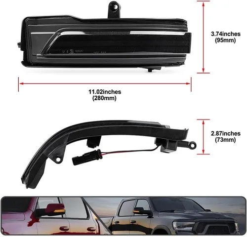 Miniatura 7 de 2 piezas de luces LED intermitentes secuenciales ámbar para espejo lateral para Dodge Ram 1500 2019-2024, indicador de intermitente, luz de señal