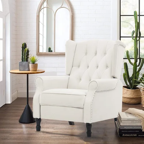 Miniatura 3 de Silla decorativa de terciopelo, silla reclinable con respaldo de empuje, silla con brazo con respaldo alado para sala de estar, dormitorio, cine