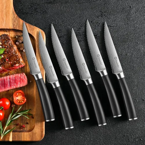 Miniatura 7 de Sunnecko Juego de cuchillos con bloque y afilador, juego de bloque de cuchillos de cocina de 15 piezas, cuchillos de cocina afilados, acero Negro