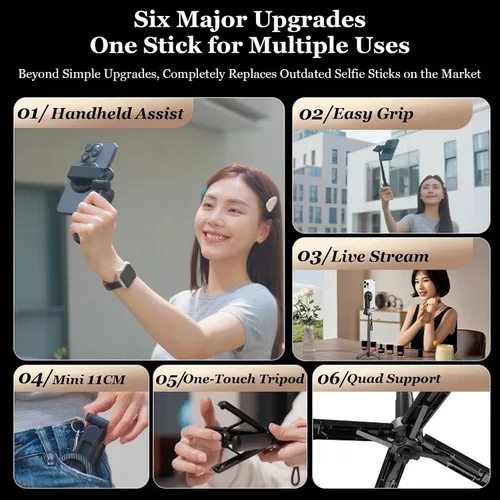 Miniatura 6 de Palo magnético para selfie de bolsillo, palo de selfie magnético 4 en 1 para iPhone con control remoto recargable, soporte de trípode extensible