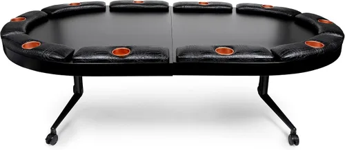 Miniatura 4 de Triton - Mesa de póquer plegable para 10 jugadores con acabado de madera, portavasos estilo casino, reposabrazos acolchado suave, tapete portátil