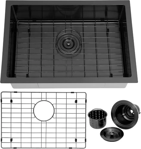 Kitsitchen SUS304 - Fregadero de cocina negro para autocaravana, fregadero de cocina de acero inoxidable para montaje inferior, 23 x 16 x 7